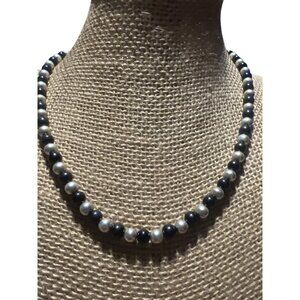 Black Silver Tone Beaded Collar Necklace Heavy Moto Emo Goth Magnetic Clasp 16"